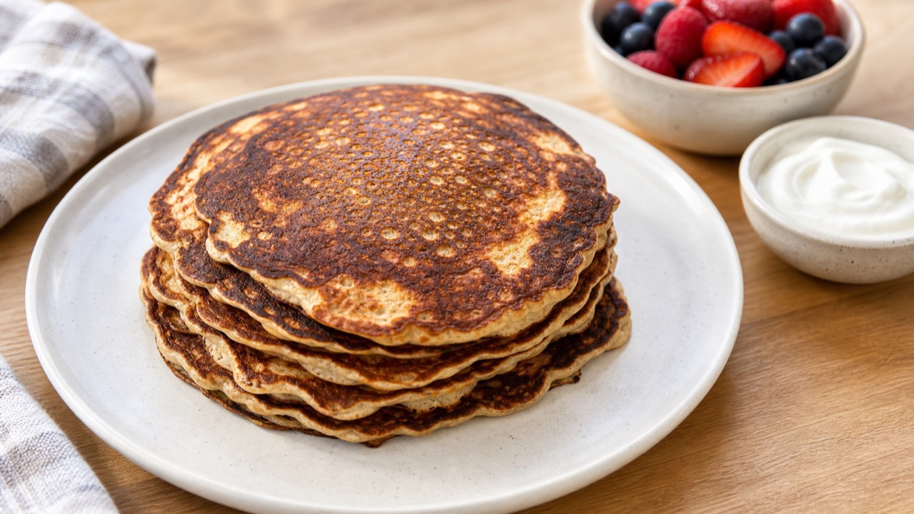 Banana Oat Protein Pancakes for Two