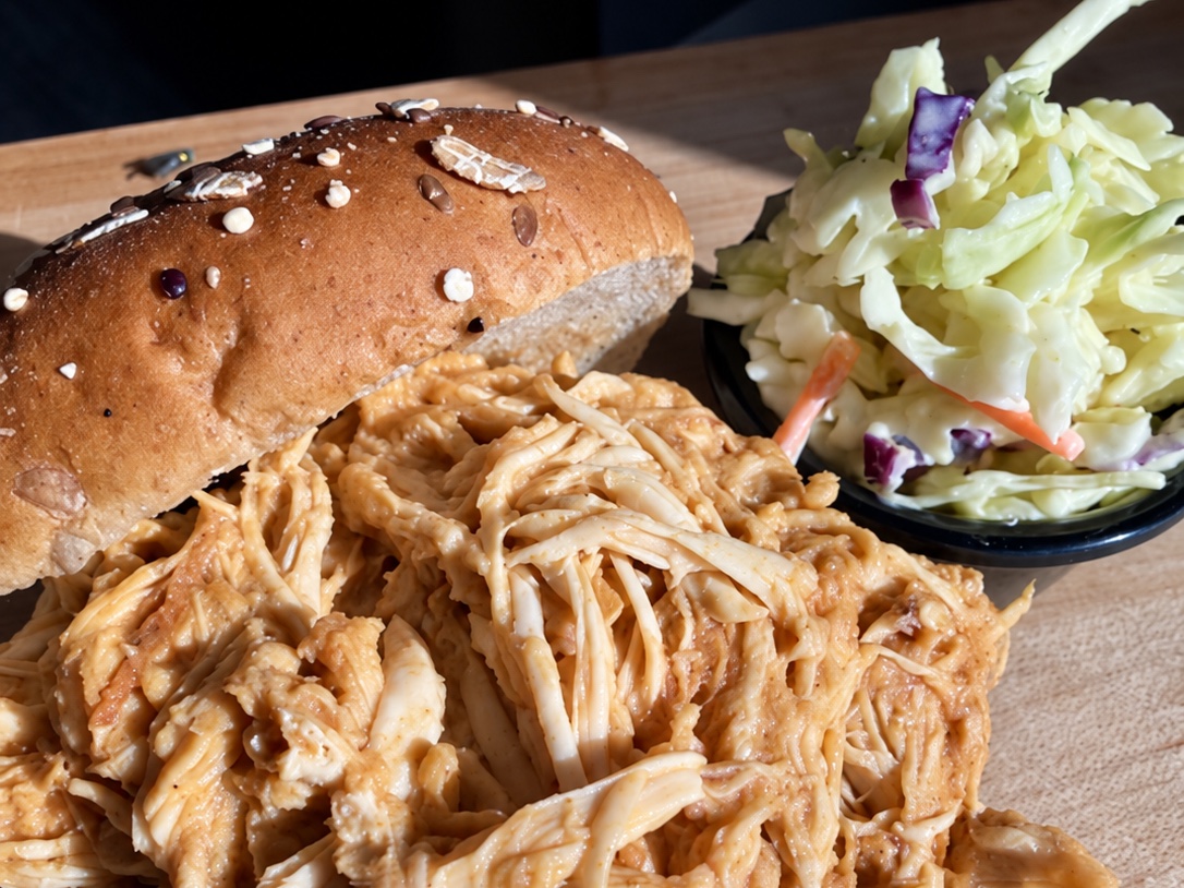 Slow Cooker Carolina Gold Pulled Chicken Sandwiches